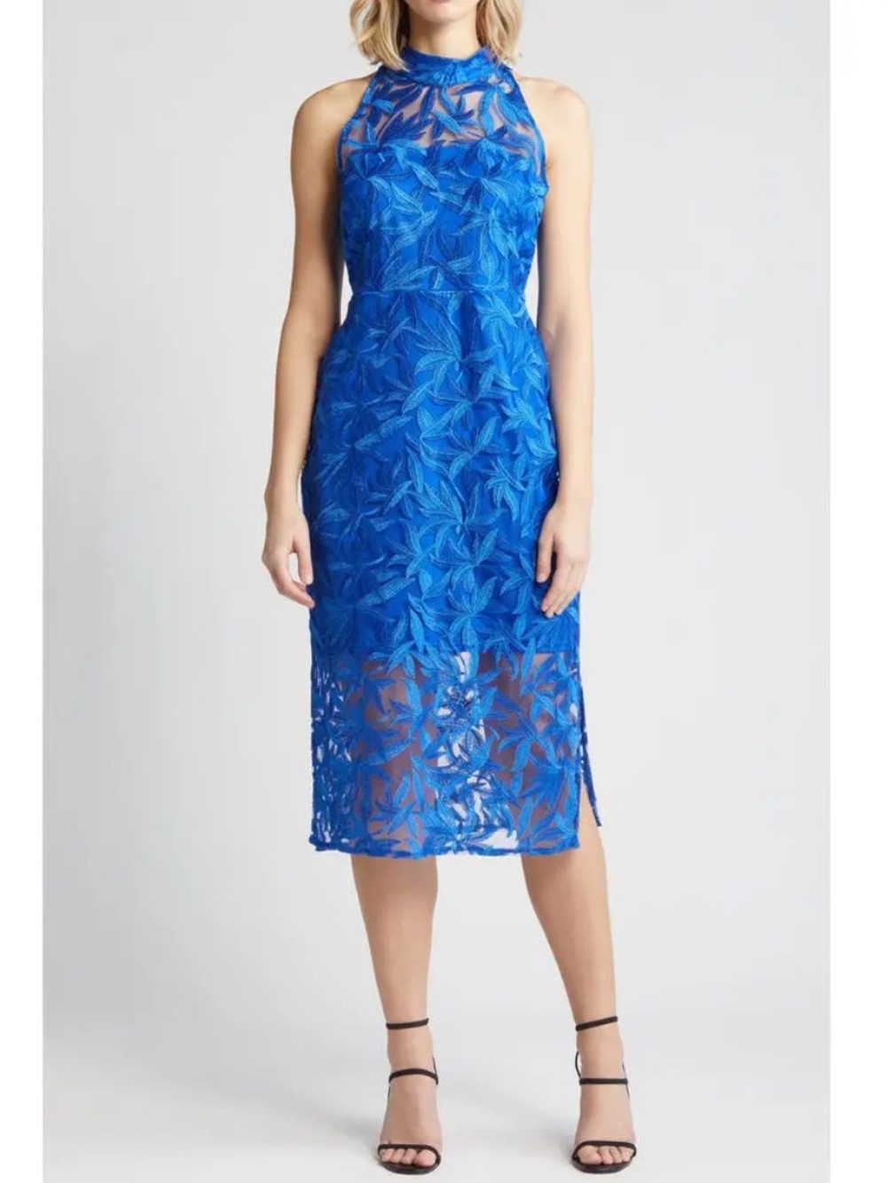 NWT Sam Edelman Leaf Embroidered Cobalt Midi Dress
